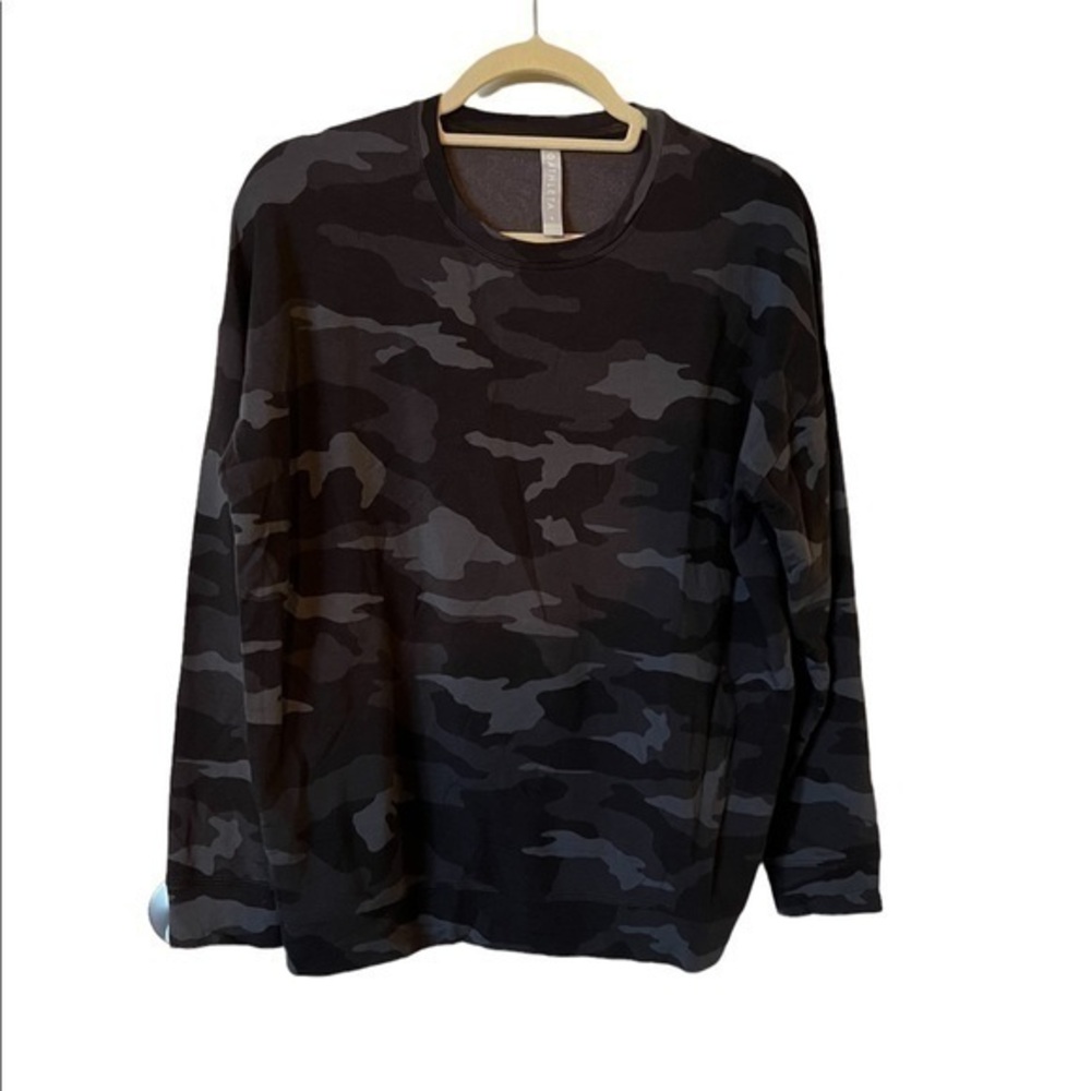 Athleta Womens Studio To Street Army Green Camo Long Sleeve Tencel Sweatshirt S